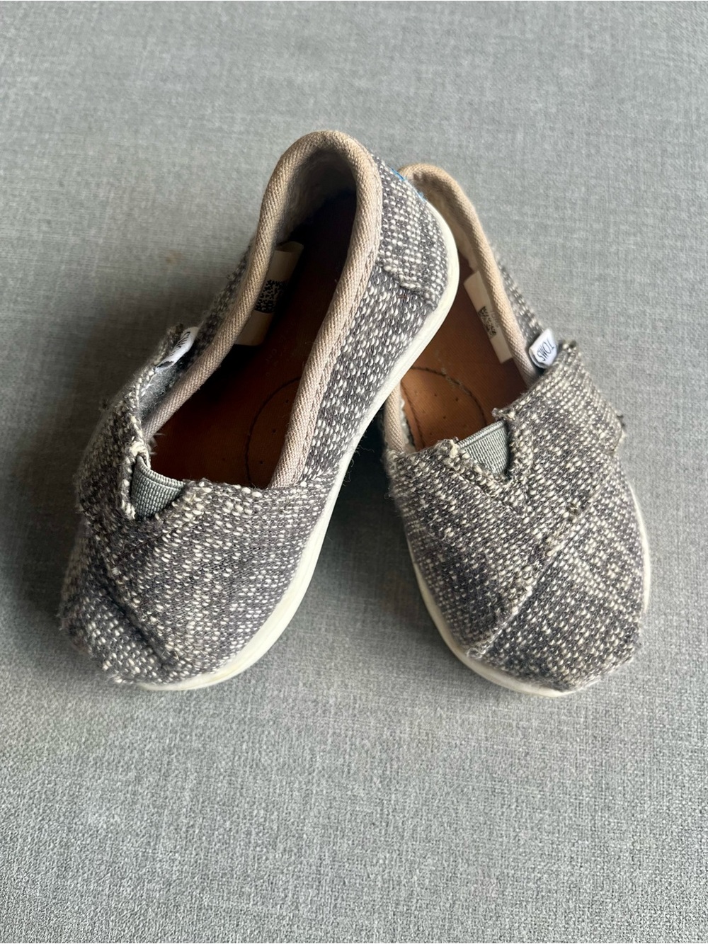 TOMS Toddler Alpargatas Grey Herringbone Slip On Shoes - Size 5